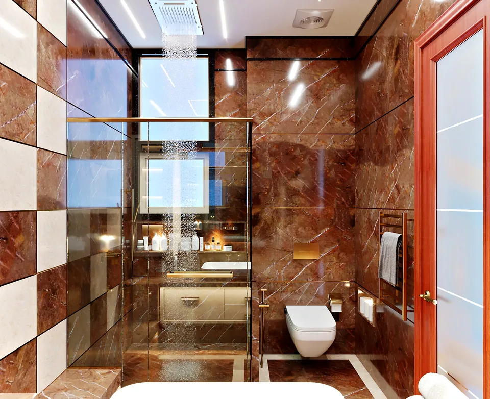 Washroom — marble and glass