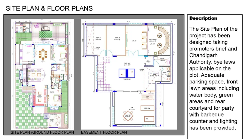 Site plan, ground & basement plans